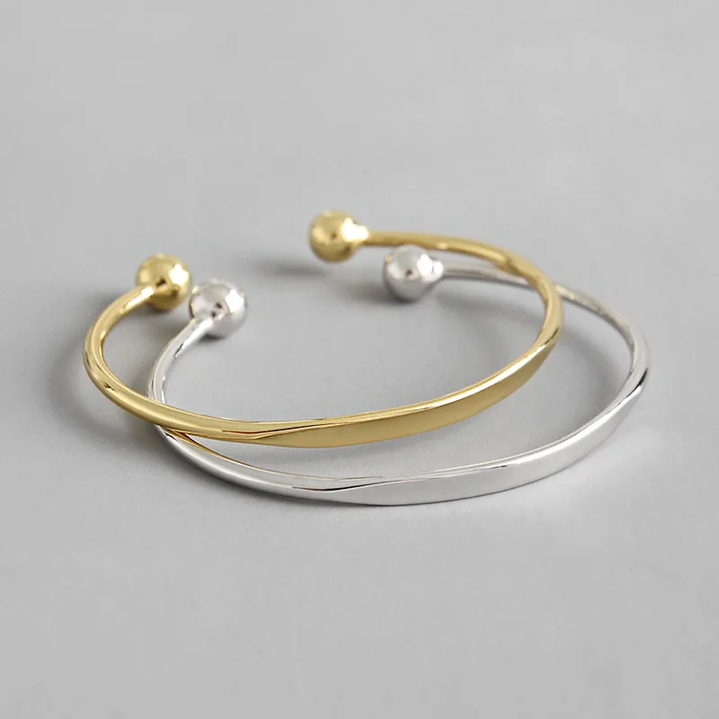 Silvology круглый шар блестящие браслеты стерлингового серебра 925 Минималистичная текстура открытые элегантные браслеты для женщин модные ювелирные изделия