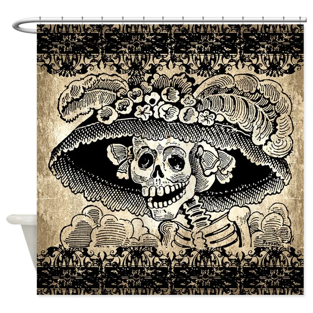 

Дизайнерские винтажные декоративные тканевые занавески для душа Catrina Calavera
