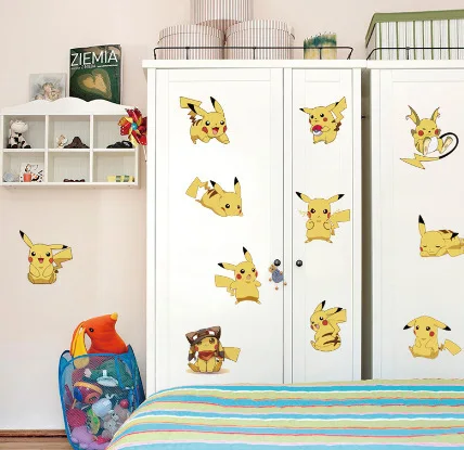 

3D Pokemon Animal Wall Cartoon Sticker For Wardrobe Fridge Girls Room Kindergarten Home Decoration Diy Hole Wall Mural Pvc Decal