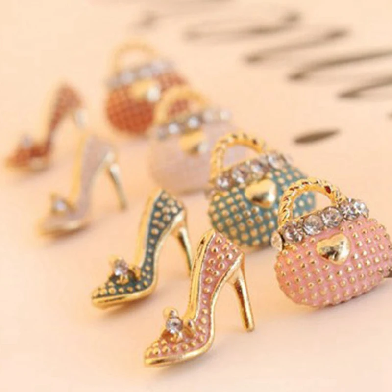 New Fashion Cute Bags Heels Shoe Asymmetric Earrings For Women Gold