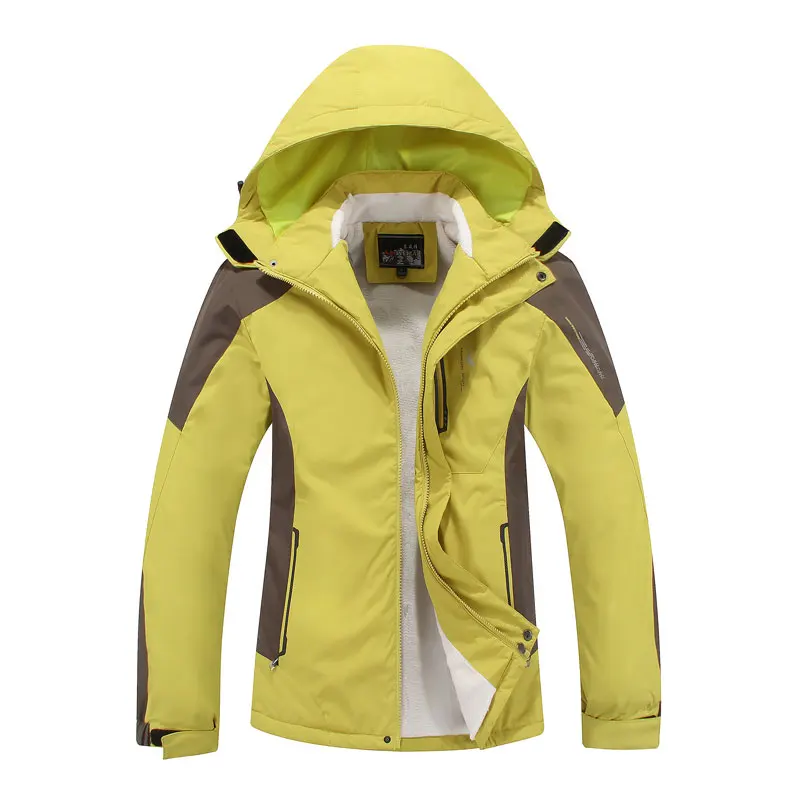Женская лыжная куртка размера плюс, Женская утолщенная Лыжная куртка из флиса, водонепроницаемая куртка для походов и сноуборда, зимняя куртка - Цвет: Цвет: желтый