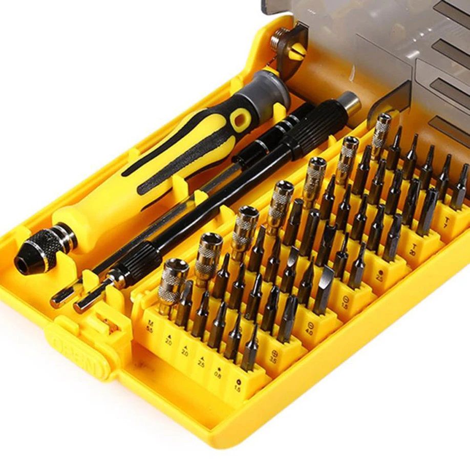 

45 in 1 Interchangeable Screwdriver Tool Set with Soft Hard Extension Shaft Hand Tool Parts Triangle handle Straight Star screw