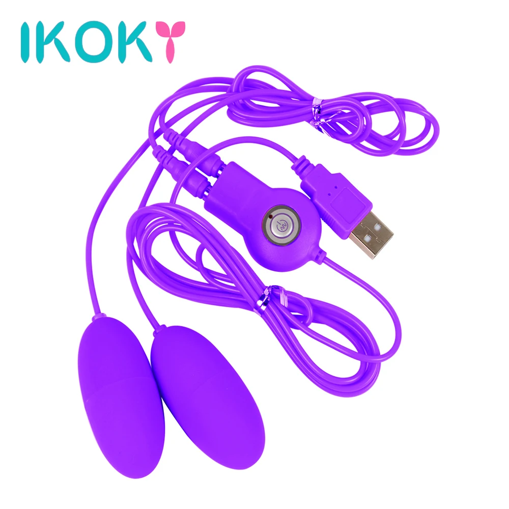  IKOKY Dual Vibrating Eggs Bullet Vibrator 12 Frequency USB Clitoris Stimulator Adult Sex Toys for Women Female Erotic Products 