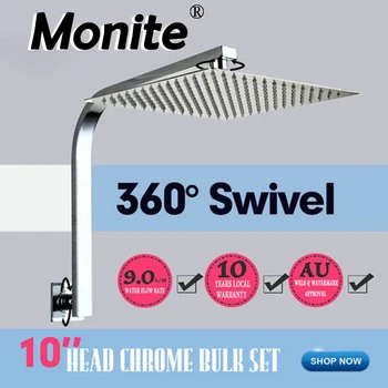 

Monite LED 6 8 10 12 16 inch Shower Head Bathroom Wall Mounted Square Light Rainfall Shower Head Mixer Chrome Finish Sprayer Tap