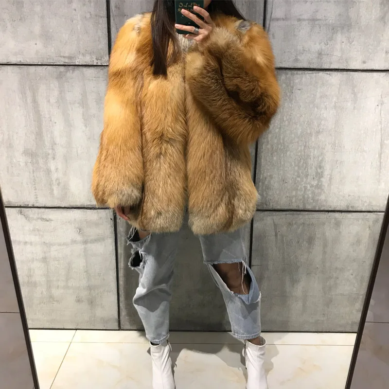 natural fur coat women real fur coat red fox fur coat