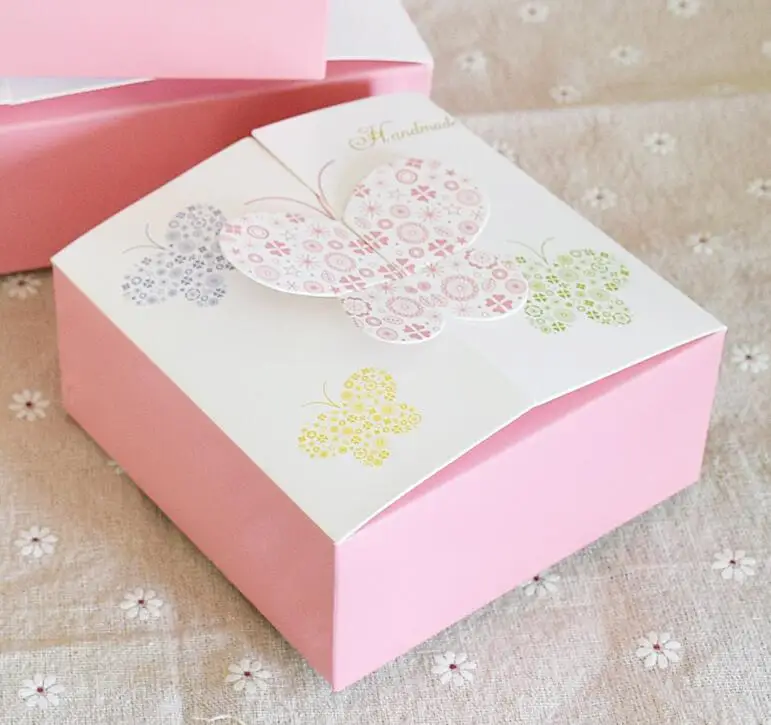 DIY Butterfly Single cake box small gift boxes, 11.4*11.4*5cm Pink mini cake box baby shown
