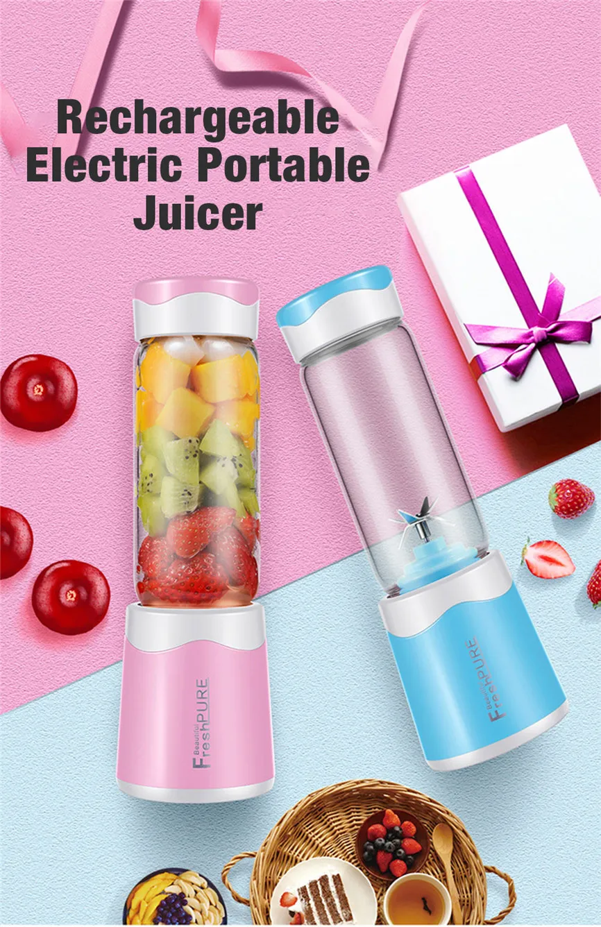 

Portable Blender USB Fruit Vegetable Juice Mixer Cup Water Bottle Cap Electric Lemon Orange Juicer Baby Food Maker Mini Blender