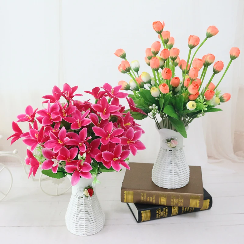 quality  plastic vase + silk flowers artificial flower set home flowers decoration artificial wedding decor Free Shipping (4)