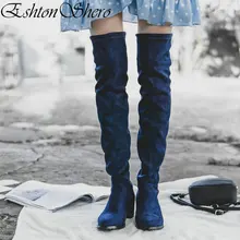 EshtonShero/обувь женские ботфорты из искусственной кожи на среднем квадратном каблуке; Новое поступление; женские мотоциклетные ботинки на платформе Размеры 3-12,5