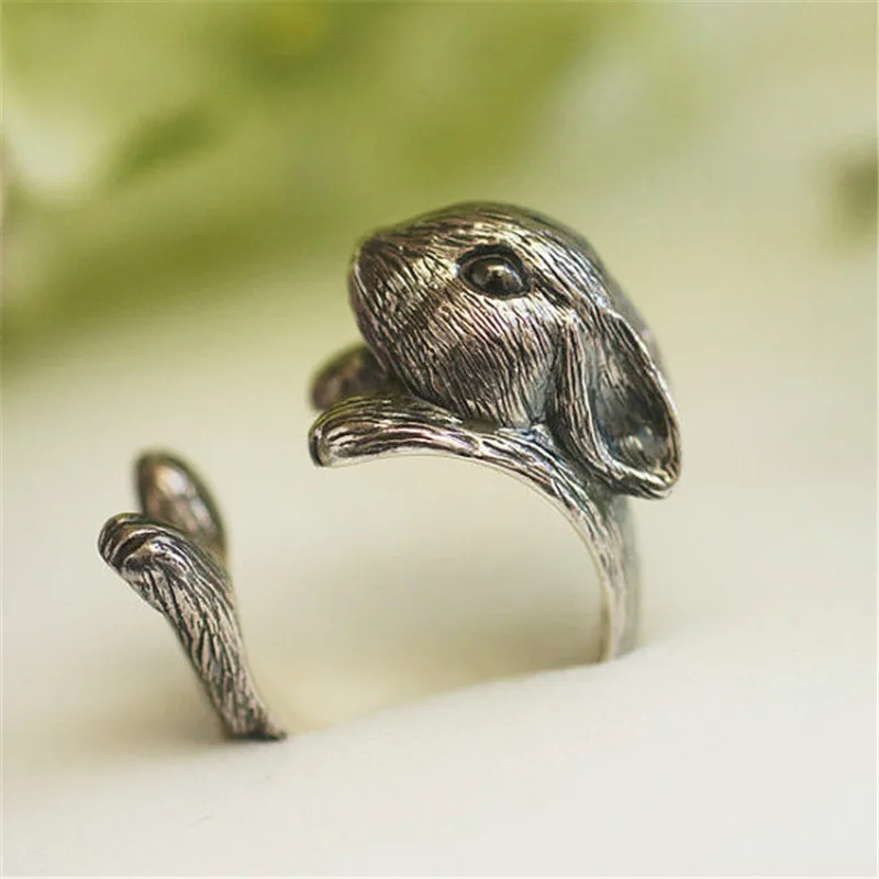 

Wholesale Vintage Adjustable Netherland Dwarf rabbit Ring High Quality Brand Designer Men rabbit Rings Women Animal Jewelry