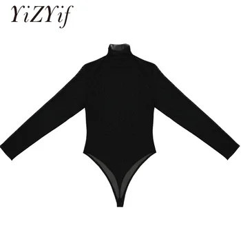

YiZYiF Women Sheer Bodysuit Sexy Leotard See Through Mesh Body Jumpsuit Clubwear Black Diamond Turtleneck Bodysuit Rompers Women