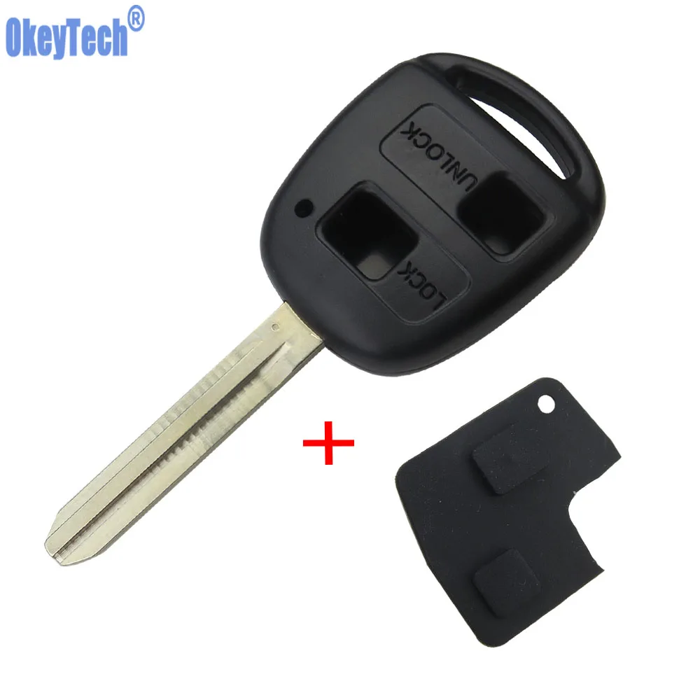 OkeyTech Uncut Blank Remote Key Shell Case for Toyota Avensis Yaris Auris 2 Buttons Key Cover with Rubber Key Pad Replacement