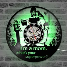 Счастливый День матери 3D Виниловая пластинка часы декор комнаты светодиодный круглые полые подвесные настенные часы лучший подарок для нашей супермамы