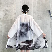Кимоно Кардиган Женские топы и блузки японский стиль уличная одежда женские топы лето длинная рубашка женская черная AA4762