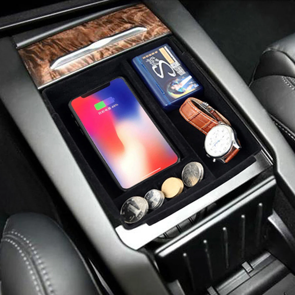 

Armrest ABS Portable Neatly Wireless Charger Center Console Storage Box Container Organizer Large Car For Tesla Model X S