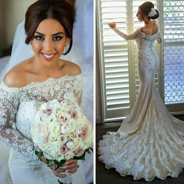 famosas del vintage sirena de encaje vestidos llenos de manga larga