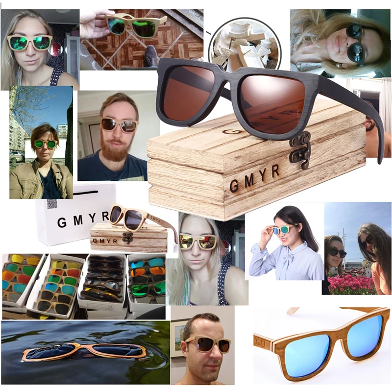 Gmyr Bamboo Солнцезащитные очки для женщин Кошачий глаз Для Мужчин серый Рамки