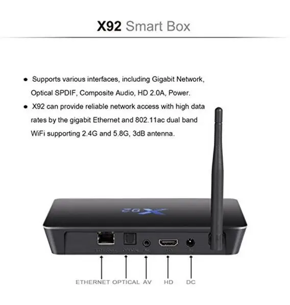 X92 ТВ приставка android 7,1 3 ГБ 32 ГБ Amlogic S912 Восьмиядерный 2,4 ГГц/5,8 ГГц WiFi Bluetooth USB 2,0