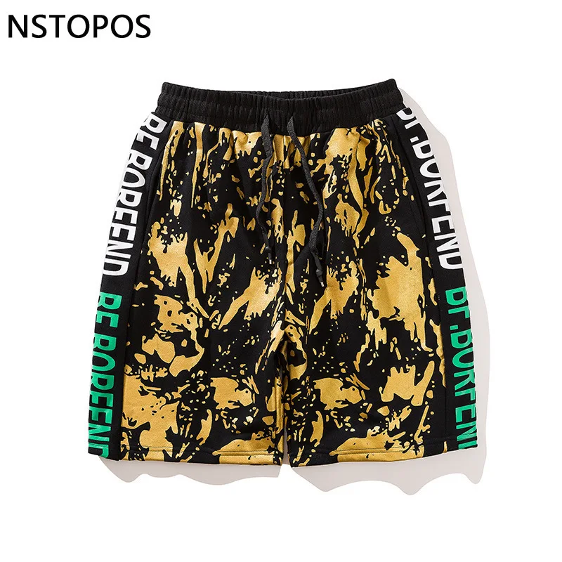Gold Print Elastic Waist Short Homme 2018 Gold Black Club Party Men