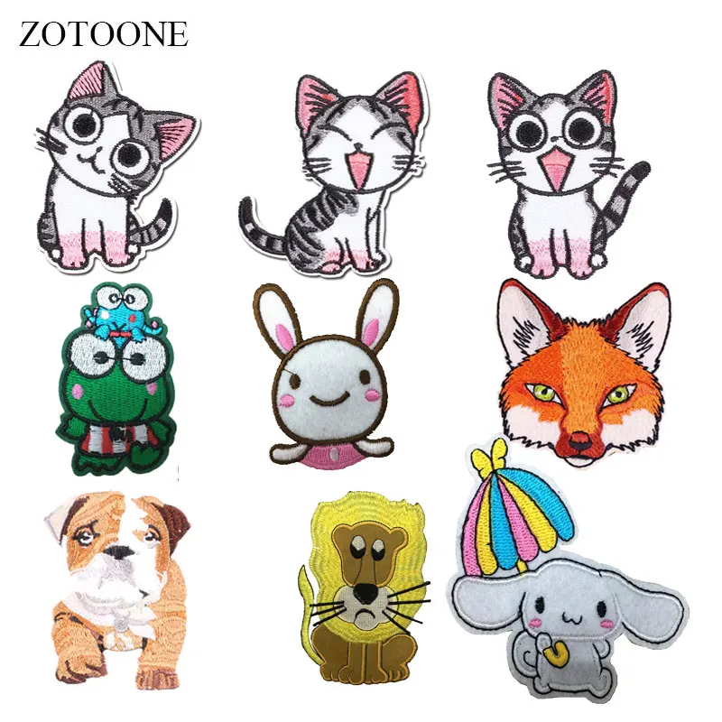 

ZOTOONE Animal Patch Cat Fox Dog Stickers Diy Iron on Clothes Heat Transfer Applique Embroidered Applications Cloth Fabric G