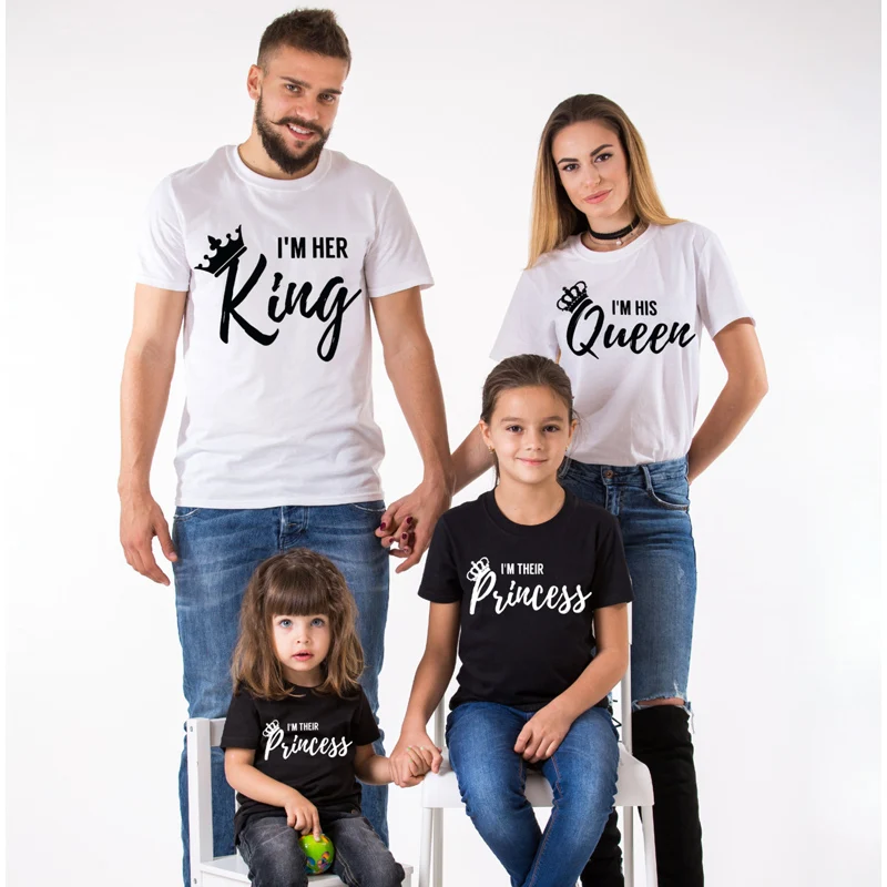Одинаковая одежда для всей семьи с принтом King Queen Prince семейная футболка хлопковые