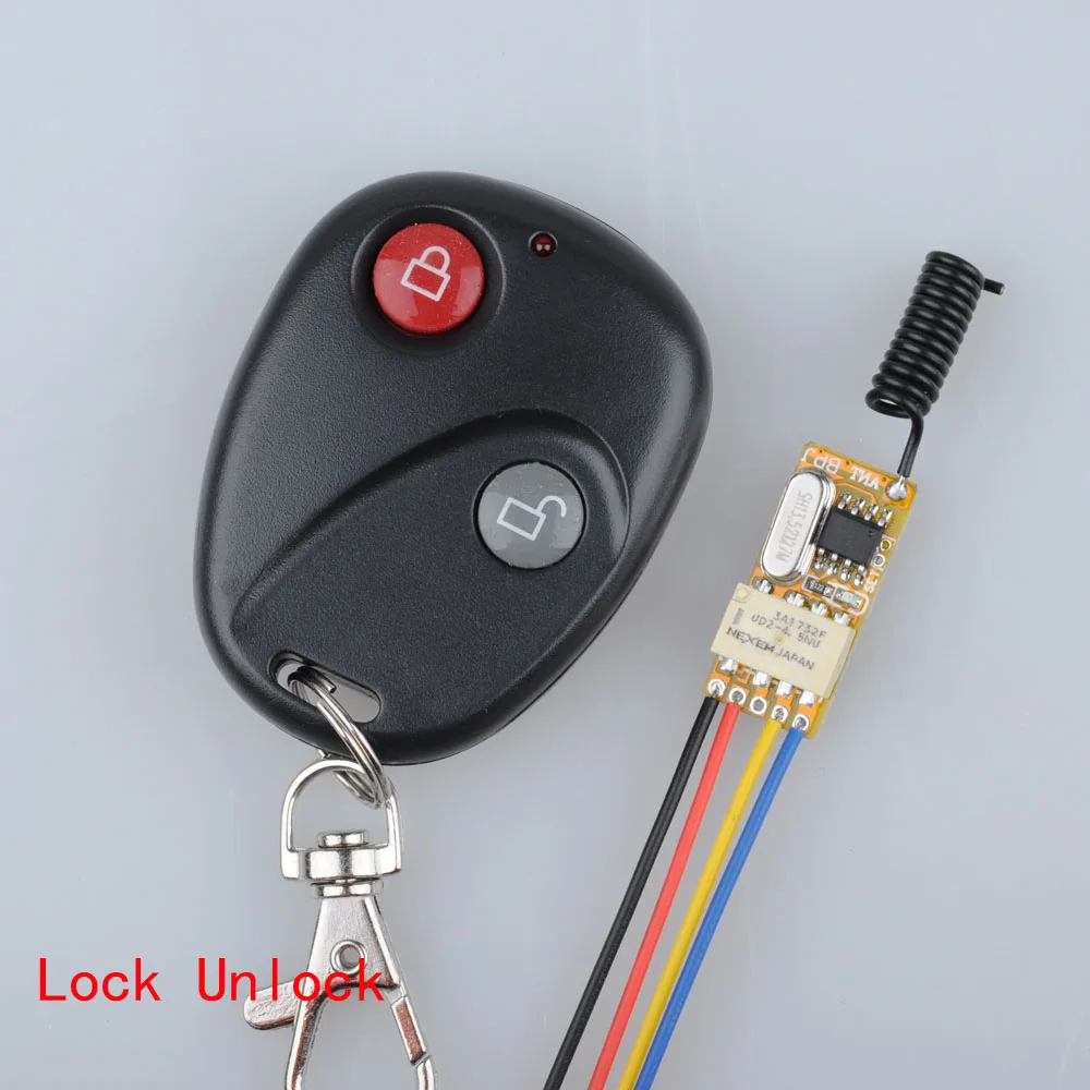 

DC 3.7V 5V 9V 12V Mini Relay Wireless Switch Remote Control Power LED Lamp Button Controller Micro Receiver Lock Unlock Button