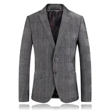 2019 Fashion Casual Men Suit Jacket Slim Fitted Plaid Striped Men Tailored Blazer Jacket Gray High Quality Blazer Hombre slim striped fitted tee