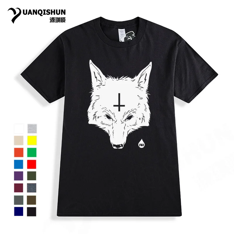 

Boutique Men T Shirt Funny Fox head St. Peter's Cross Print T-shirt Personality Design Anti religious Satan's anger Foxes Tshirt