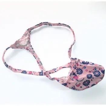 

Mens new style Fashion Thong Bulge Pouch T-back Grape Smugglers G403CP Pink with blue Daisy prints