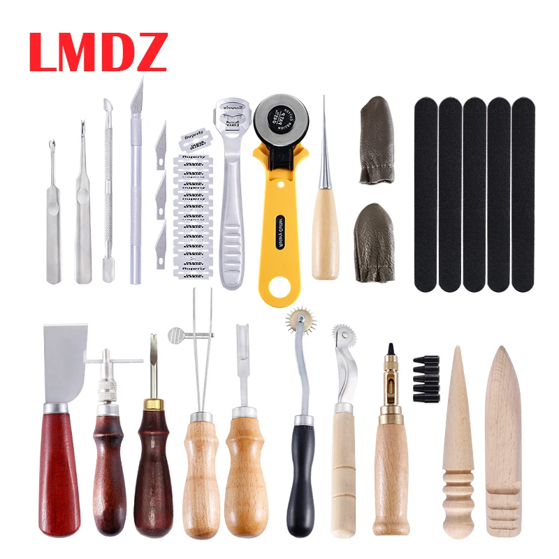 

LMDZ 23 Pcs Leather Craft Tool Set Leather Stitching Carving Working Sewing Saddle Groover Leather Craft DIY Tool With Groover