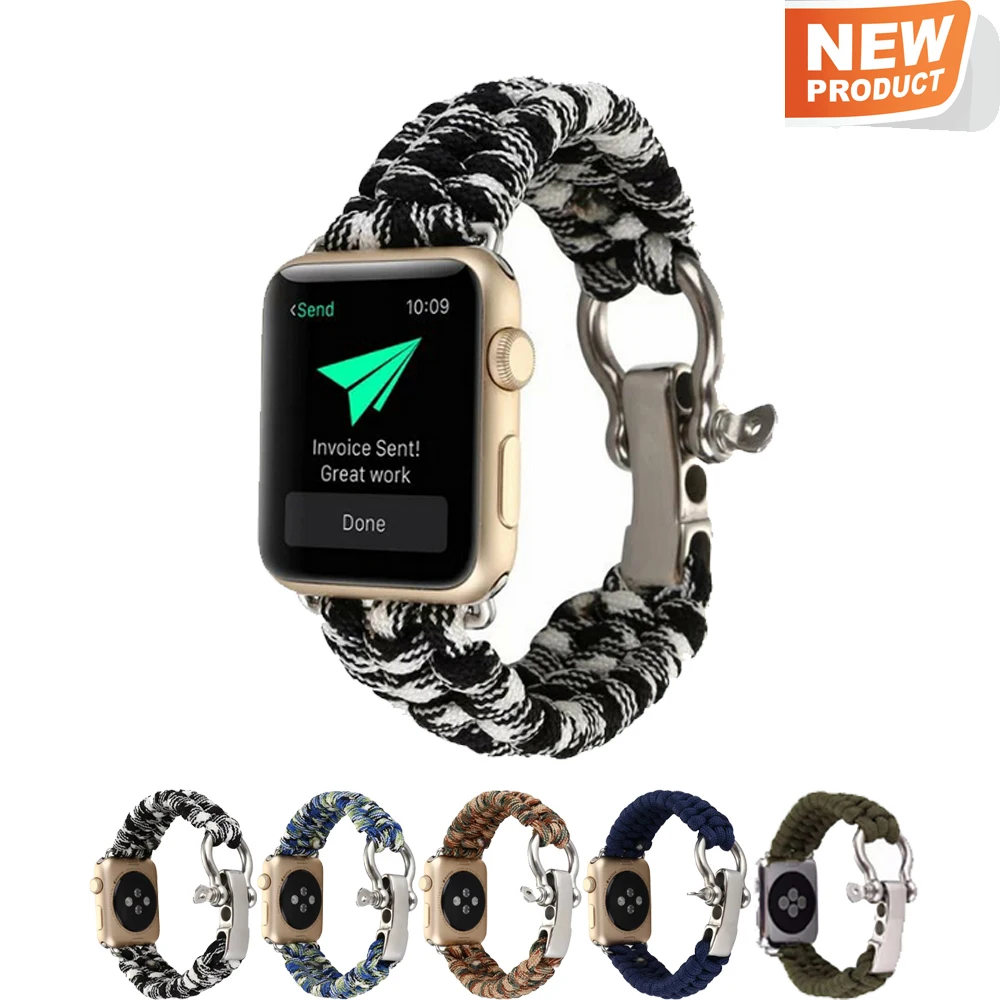 

Woven Rope nylon strap for Apple Watch band 42mm 38mm Survival Outdoors watch Strap with Whistle for iwatch 3/2/1 belt