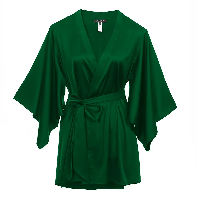 Elegant Solid Green Women Robe Dress Summer Lounge Nightgown Sleepwear