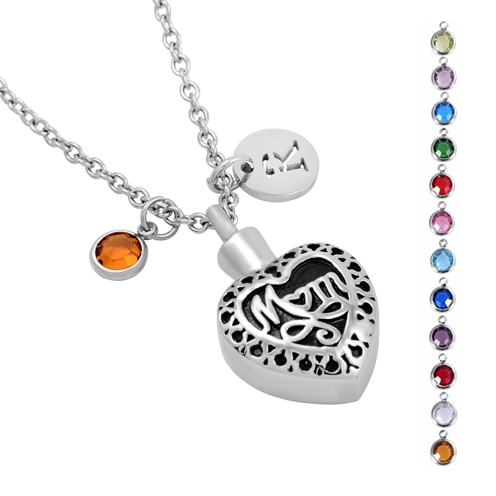IJD8374 Mom In My Heart Urn Pendant for Ashes Stainless Steel Keepsake Jewelry Cremation