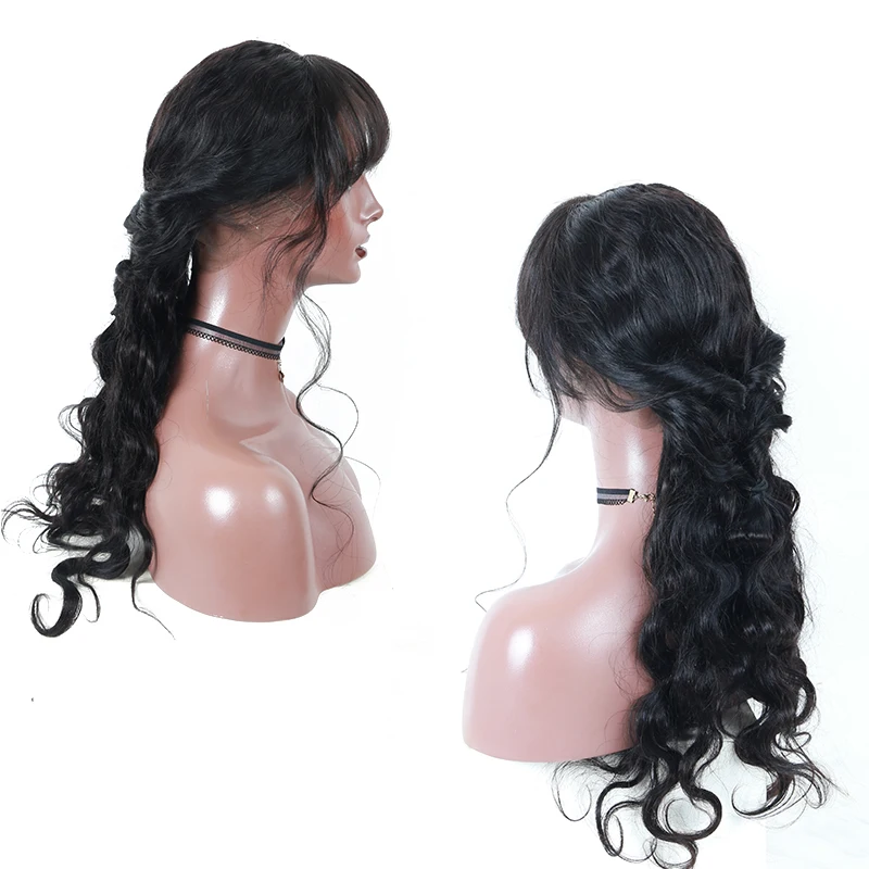 Предварительно выщипанные полностью кружевные человеческие волосы парики с челкой 250 плотность бразильские объемные волнистые парики без клея для женщин черные волосы Ever beauty Remy