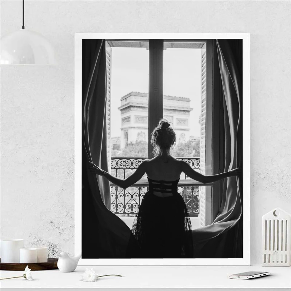 Черно-белые оконные Плакаты для девочек, печать на холсте для ножных танцев, балета, настенные художественные картины для гостиной, домашний декор, без рамки