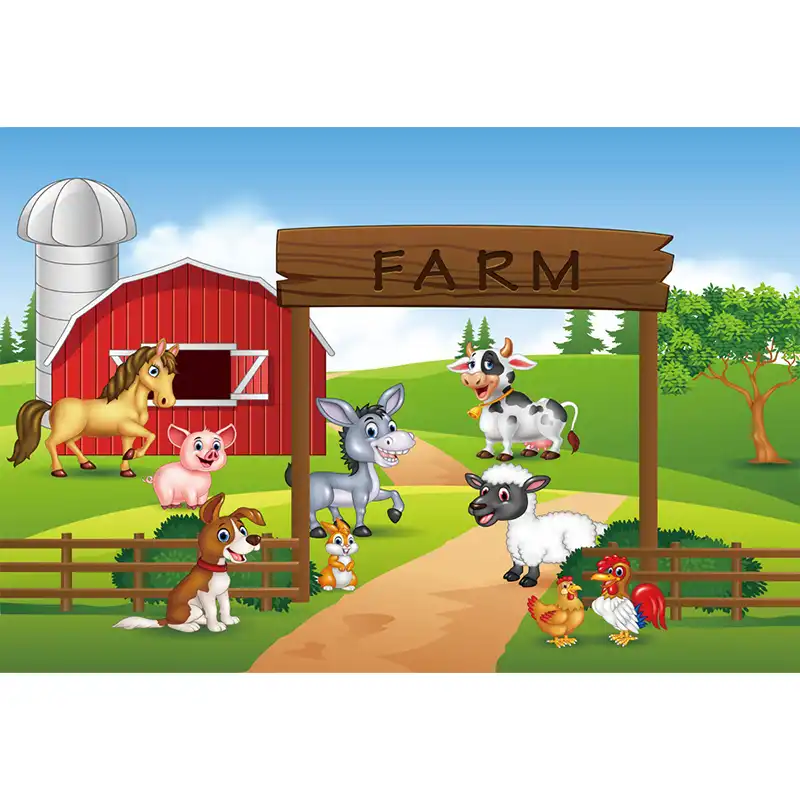 Huayi Custom Backdrop Farm Animals Theme Party Barnyard Barn Cake