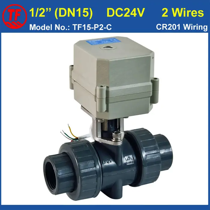 

DC24V PVC 1/2'' Electric Ball Valve TF15-P2-C 10NM On/Off 15 Sec Metal Gear CE DN15 Electric Shut Off Valve For Water Systems