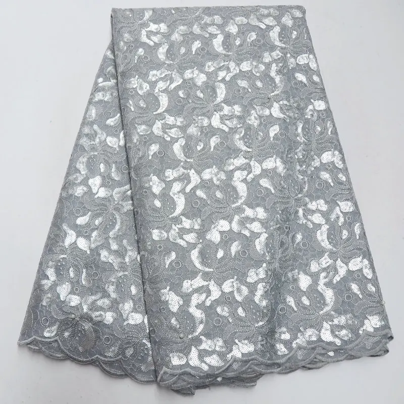 

FolaSade Grey Handcut High Quality African Lace Fabric , Swiss Voile Floral Organza Lace Fabric With Sequins Stones TY258