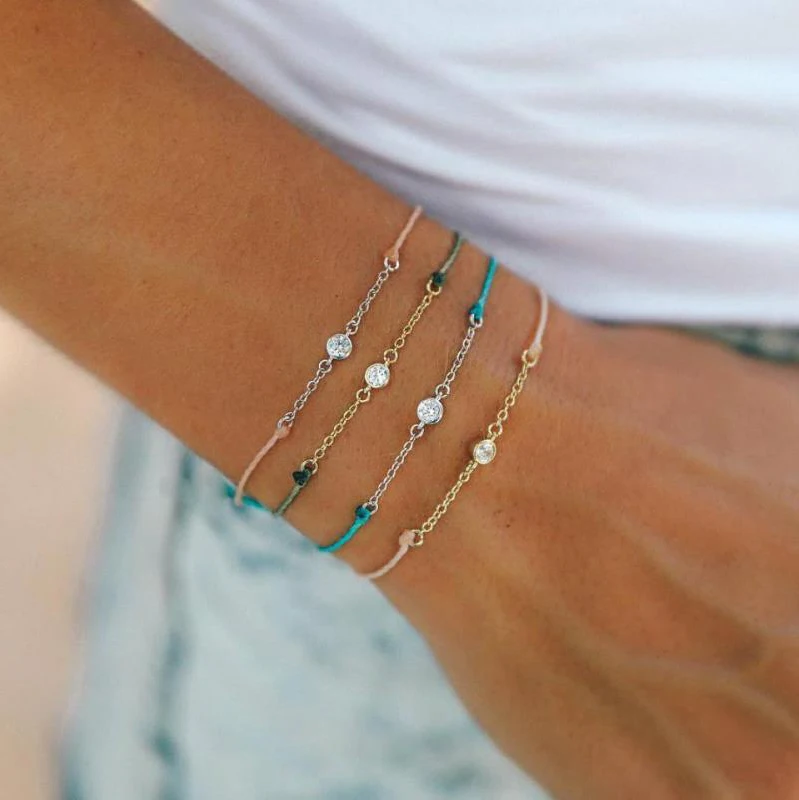 

Jewdy 2019 Small Round Crystal Pendant Bracelet Gold Chain Link Bracelets Women Simple Rope Chain Bracelets 4 PCS/Set Jewelry