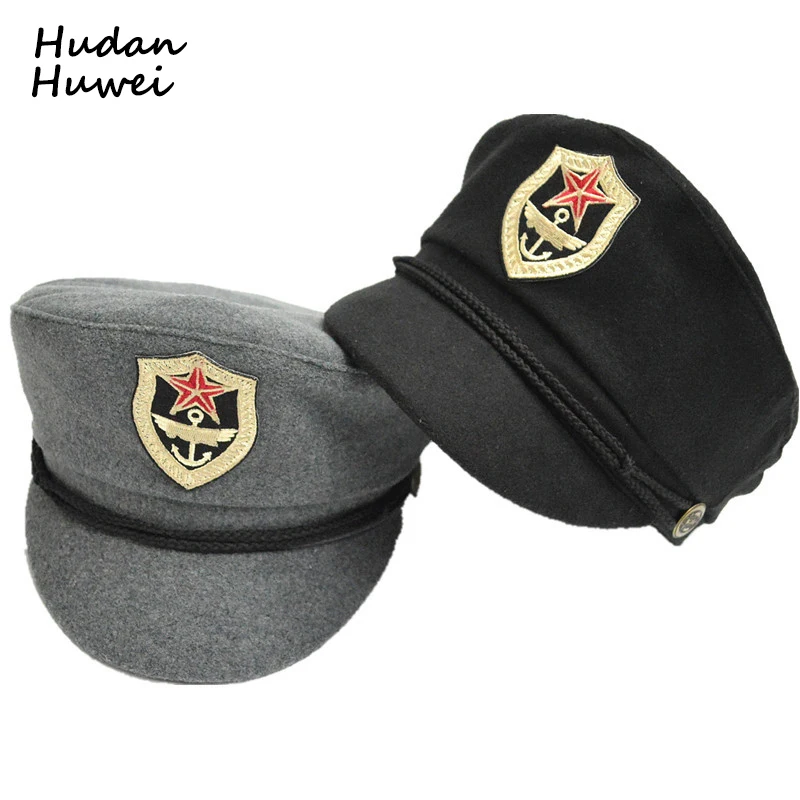 

Autumn Winter Wool Felt Trilby Flat Navy Cap European US Police Hats Caps for Men Women Star Logo Military Hats Army Cap Unisex