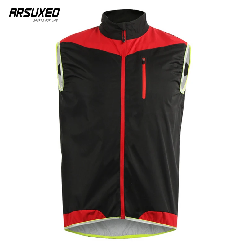 ARSUXEO жилет для велоспорта Мужская дышащая Беговая безрукавка быстросохнущая велосипедная одежда светоотражающий жилет ветровка - Цвет: Red