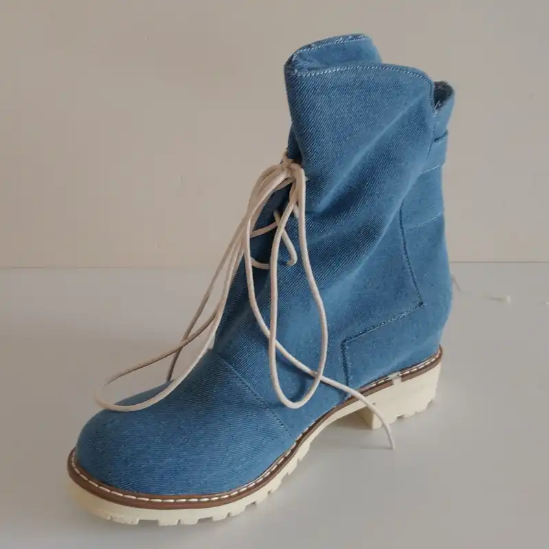 denim boots low heel
