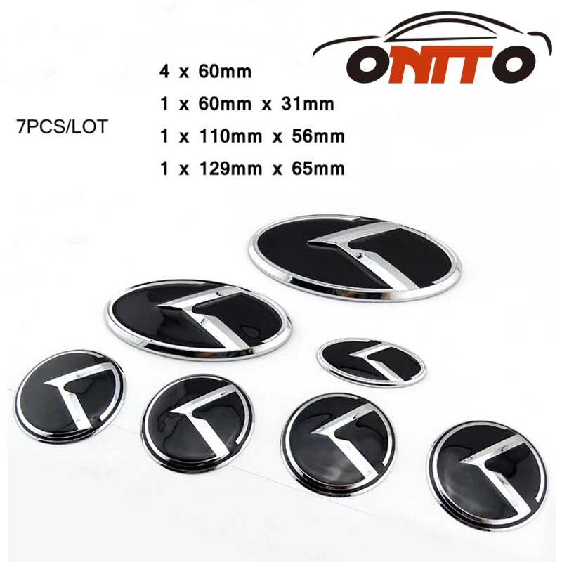 

7pcs / lot car Wheel Centre Cap Trunk Emblem 3D sticker Boot Logo Steering Wheel Label Hood Cover front for kia k design styling