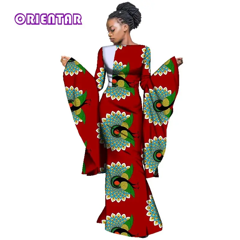 African Dresses for Women Long Flare Sleeve Maxi Dress Bazin Riche Traditional African Clothing Plus Size Party Lady WY2965 african robe