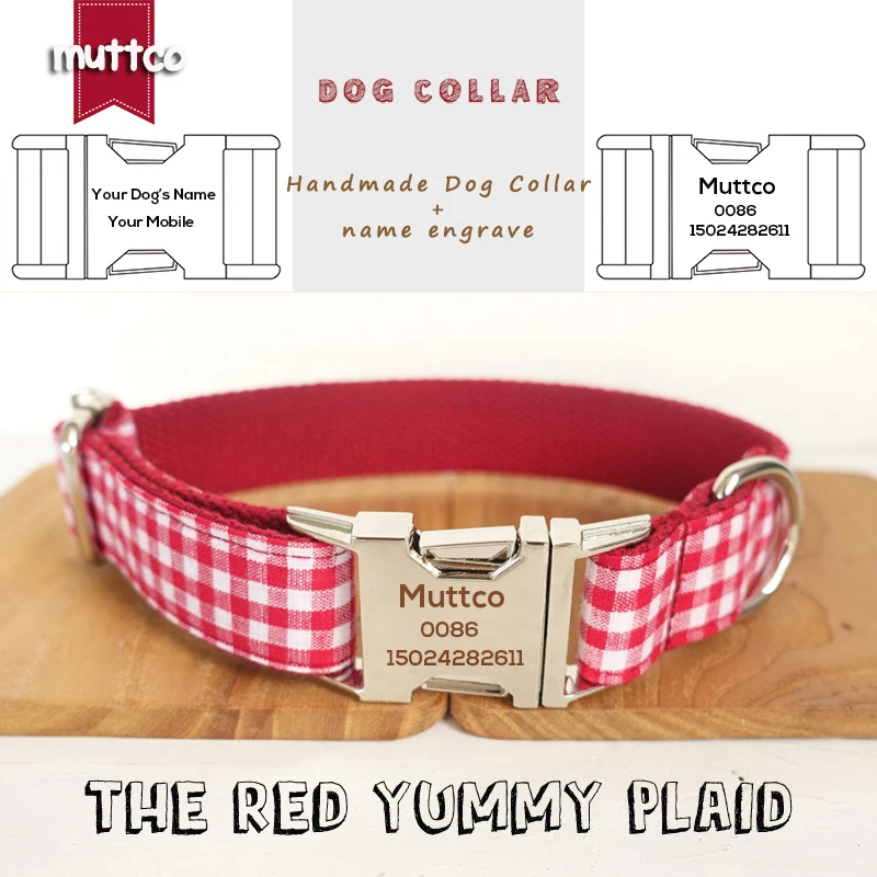 

MUTTCO Customized puppy collar retailing characteristic high quality dog collar THE RED YUMMY PLAID Anti-lost 5 sizes UDC047