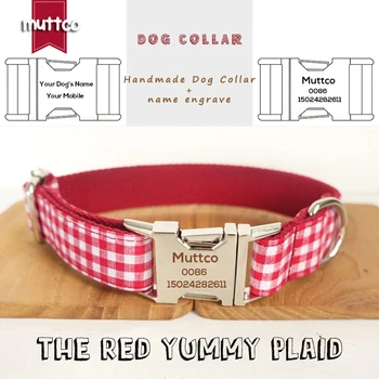 

MUTTCO Customized puppy collar retailing characteristic high quality dog collar THE RED YUMMY PLAID Anti-lost 5 sizes UDC047