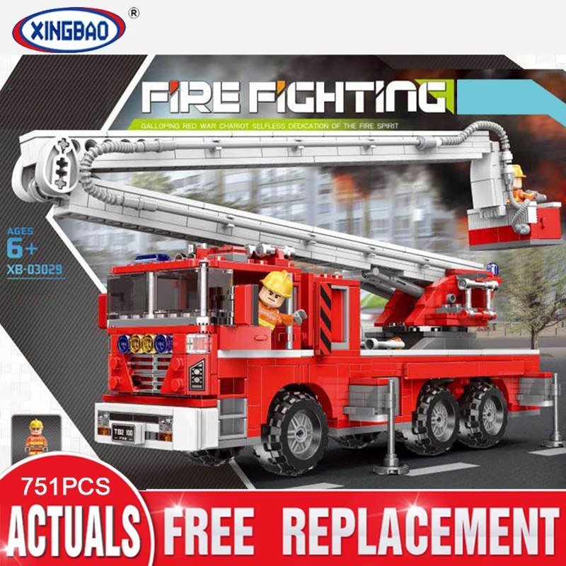

New XINGBAO 03029 City Toys Series The Elevating Fire Truck Set Building Blocks Bricks Toys Car Model Birthday Christmas Gifts