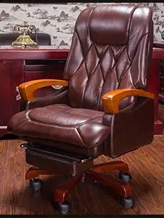 Home computer chair. Can lie up and down boss chair. Real leather swivel chair fixed armrest leather art office chair.23