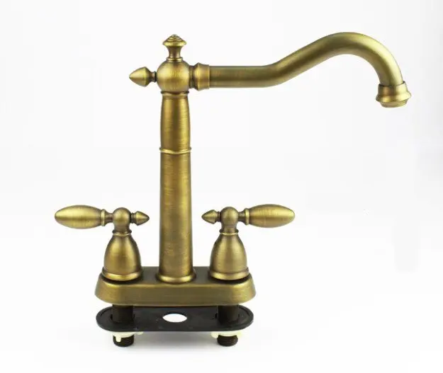 

Antique Brass Single Hole Dual Handles Copper Water Tap,Deck Mounted, free shipping
