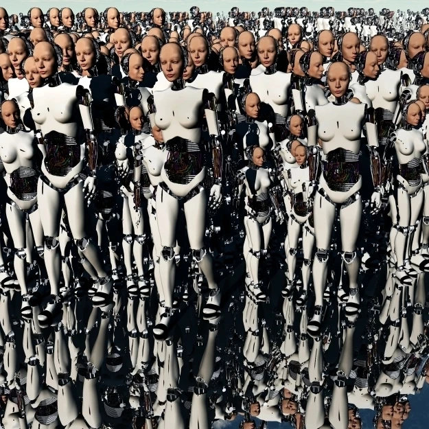 A mass gathering of female like Androids Poster Print (17 x 11)